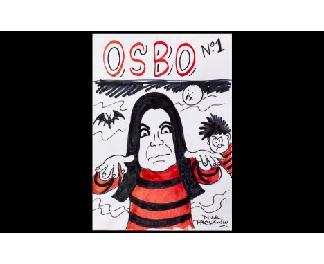 Ozzy Osbourne / Beano Comic Book Autograph Interest.Original Signed Sketch Of Ozzy Osbourne In The Beano's Signature Style By