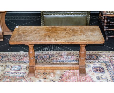 Robert Thompson, Mouseman of Kilburn, Oak 3ft Refectory Coffee Table, the rectangular top on two octagonal legs joined by a f