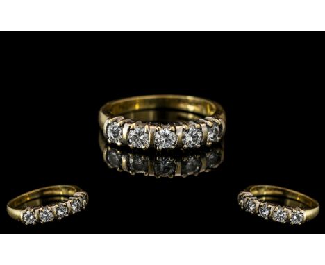 Ladies 18ct Yellow Gold 5 Stone Diamond Set Ring - Pave setting - Full Hallmark for 18ct (750) to Interior of Shank. The Five