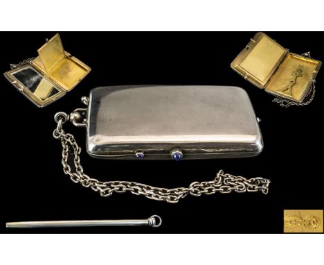 Edwardian Period Ladies Superb Quality Sterling Silver - Combination Hinged Card Case with Fitted Gilt Interior / Compartment