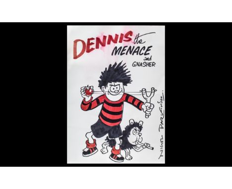 Autograph / Beano Comic Book Interest - An Original Dennis The Menace And Gnasher Sketch By Nigel Parkinson. A4 Size. Please 