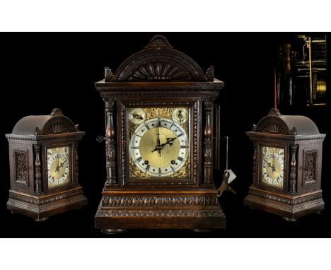 Winterhalder &amp; Hofmeier of Schwarzenbach Germany Mantle Clock (W. &amp; H. Sch.) Circa 1880, silver chapter dial with Rom