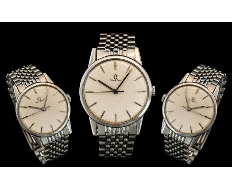Omega - Gents 1960's Manual Wind Stainless Steel Wrist Watch. Features White Dial, Seconds Sweep, Fold over Deployment Clasp.