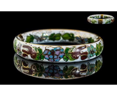 Antique Chinese Enamel and Gold Bangle. Chinese Enamel Bangle Enamel Decoration with Gold Beading and Gold Hinges. Good Quali