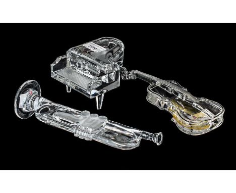 Magic Crystal Set of ( 3 ) Quality Glass Musical Instruments. Comprises 1/ Grand Piano with Glass Removable Lid. Approx 5.5 x