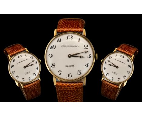 Watches of Switzerland Ltd Gold Plated 17 Jewels Incabloc Ultra-Slim Mechanical Wrist Watch, With Attached Tan Leather Watch 