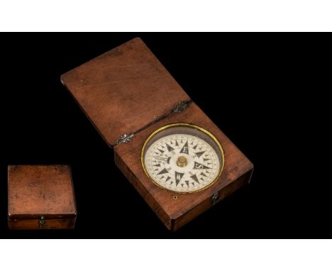 Antique Pocket Compass, a Victorian pocket compass housed in a mahogany case with lovely age patination; 7cm x7cm
