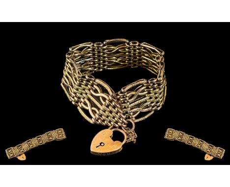 Ladies Superb Quality and Attractive 9ct Gold Fancy Gate Bracelet, Excellent Design and Craftsmanship, With Safety Chain and 