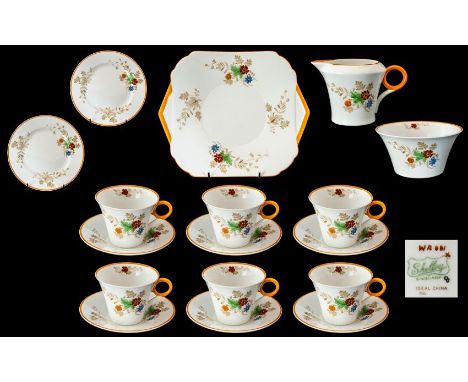 Shelley - Art Deco Superb ( 21 ) Piece Hand Painted Enamel Bone China Tea Service In the Regent Design. c.1930's. Pattern No 