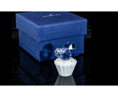 Swarovski Elephant Cup Cake Box, Crystal Memories, No. 1194041.  Made in Liechtenstein from Austrian crystal. This figurine f