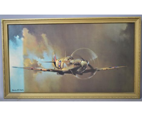 A Framed Spitfire Print on Board by Barrie A S Clark, 90x49.5cms 