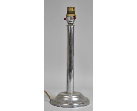 An Early/ Mid 20th Century Chromed Table Lamp Base, Central Cylindrical Supports on Tapered Circular Base, 32cms High 