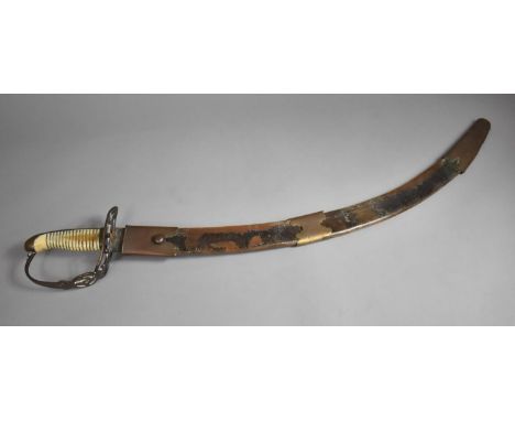 A 19th Century Light Officers Sword, having Gilt Brass Hilt and Guard, Ivory Grip with Leather Scabbard, Sword Now Seized in 