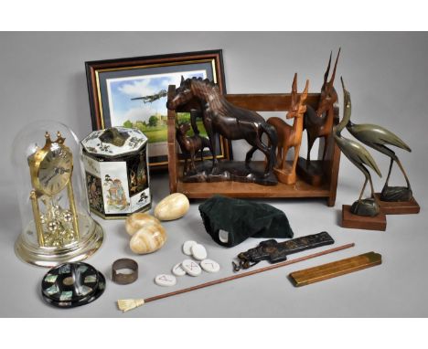 A Collection of Various Items to include Treen Horse, Antelopes, Early/ Mid 20th Book Trough, Back Scratcher, Print Etc 