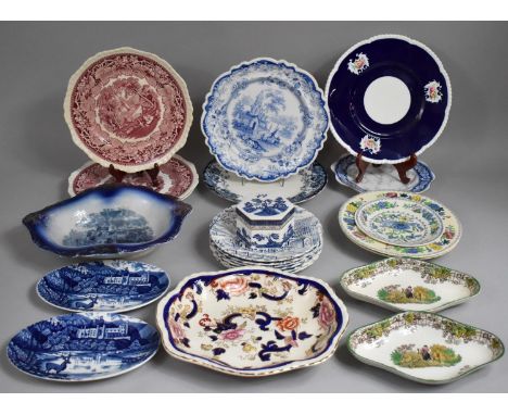 A Collection of Various Transfer Printed Items to include Plates, Dishes, Masons Shaped Shallow Bowl, Copeland Spode Shaped D