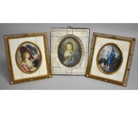 A Hand Painted Oval Miniature Portrait of Young Lord Seymour, Together with Two Other Examples (Condition Issues)
