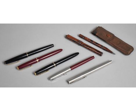 A Collection of Various Vintage Pens to include Fountain Examples by Parker having 14ct Gold Nibs, Scumble Glaze Effect Parke