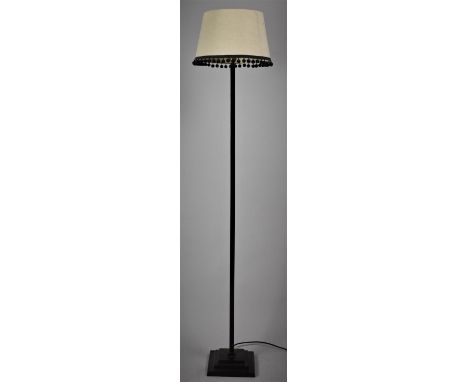 A Modern Metal Standard Lamp and Shade, Square Stepped Base 