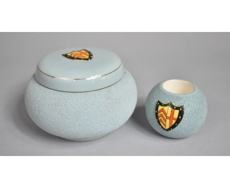 A Carltonware Screw Top Tobacco Jar with Crested Lid for Clare College, Cambridge, together with a Matching Match Striker