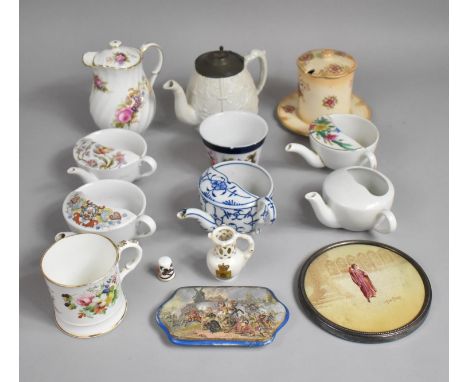 A Collection of Various 19th Century and Later Ceramics to include Prattware Pot Lid, Blush ivory Pot and Dish, Victorian Pew