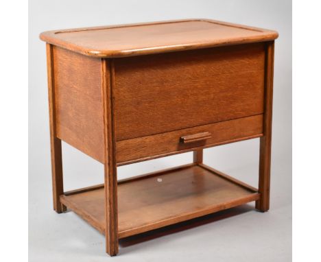 A Mid 20th Century Oak Sewing Box with Lift Top and Mounted by Single Long Drawer and Bottom Shelf, 57cms Wide by 58cms High