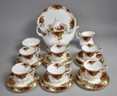 A Royal Albert Old Country Roses Tea Set to comprise Teapot, Six Cups, Six Saucers, Six Side Plates, Cake Plate, Milk and Sug