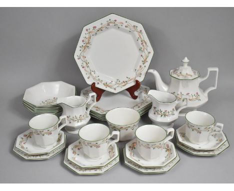 A Collection of Johnson Brothers Eternal Beau Breakfast Wares to comprise Cups, Saucers, Teapot, Side Plates, Jug, Plates Etc