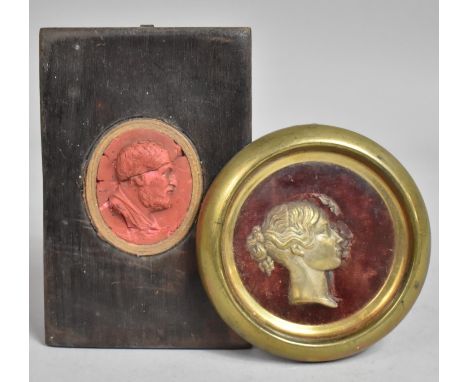 A 19th Century Grand Tour Wax Cameo Depicting Side Portrait of Roman or Greek Dignitary Housed in Rectangular Wooden Plaque, 