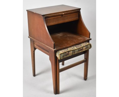 A Mid 20th Century Oak Telephone Seat with Tapestry Stop having Pull out Slide and Inner Store 