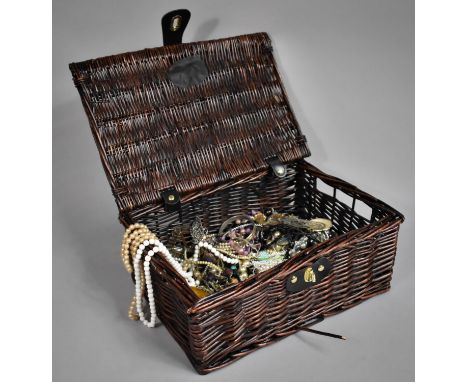 A Wicker hamper Containing Various Items of Costume Jewellery to include Bangles, Necklaces Etc 