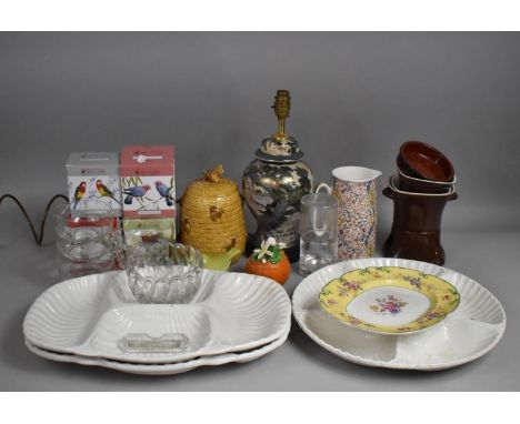 A Collection of Various Items to include Oriental Crackle Glazed Table Lamp Base, White Glazed Segmented Serving Dishes, Hone