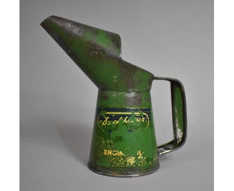 A Vintage Green Painted Engine Oil Can, 20cms High 