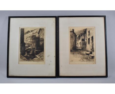 Two Framed J Alfred Swatkins 1888-1923 Peroperro Cornwall Etching, Signed by the Artist, 20x28cms 