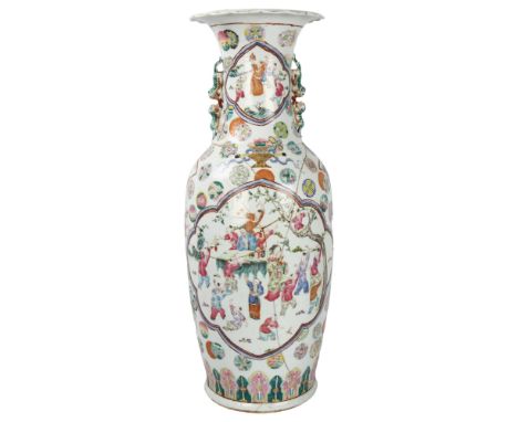 A 19th century Chinese famille rose porcelain vase, height 64cm, A/FVase has been broken into many pieces and re-glued, piece