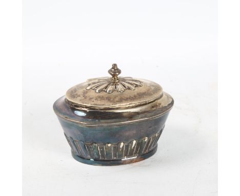 A George V silver tea caddy, relief embossed half fluted decoration, by Pairpoint Brothers, hallmarks London 1912, height 8cm