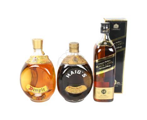 2 bottles of Haig's Dimple Scotch Whisky, and a bottle of Johnnie Walker Black Label 12 Year Aged Extra Special Scotch Whisky