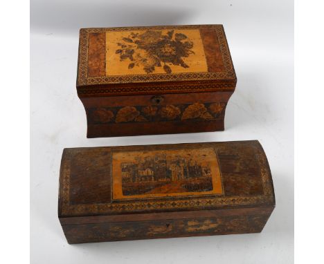 19th century Tunbridge Ware dome-top box, the micro-mosaic lid depicting Eridge Castle, floral marquetry surround, length 27c