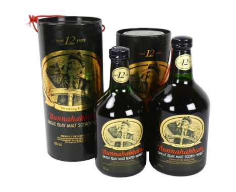 2 bottles of Bunnahabhain Islay Single Malt Scotch Whisky Aged 12 years, 1 litre plus 75cl (2) 