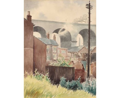 Bob Kay (British 1907-1994) "Colour Sketch, Stockport Viaduct" Signed, titled and dated July '52, watercolour.35 x 26cm (fram