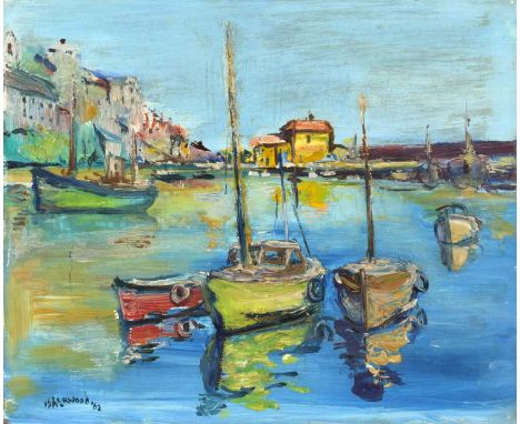 James Lawrence Isherwood F.R.S.A., F.I.A.L. (British 1917-1989) "Mevagissey" Signed and dated '62, titled on verso, oil on bo