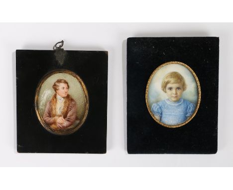 19th Century English School portrait miniature, of a seated gentleman, together with a 20th Century miniature portrait of Ros