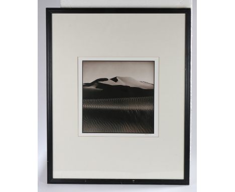 Sally Mayman (contemporary) Sossusvlei Dunes, Namibia 1992, black and white cotton print, pencil signed and dated, 36cm x 36c
