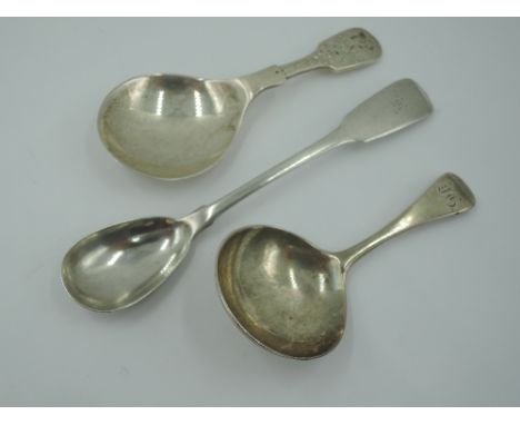 A Georgian silver caddy spoon of plain form having circular bowl and monogram to terminal, London 1808, makers mark worn, a G
