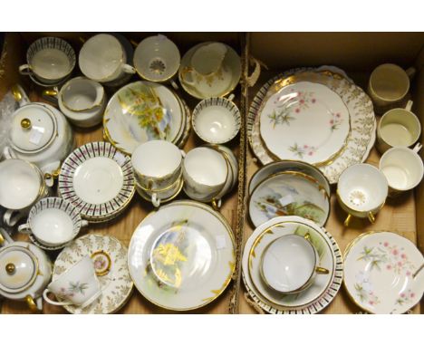 Ceramics - a Royal Albert tea service, pink roses and black stripes and swags on white ground, comprising six cups and saucer
