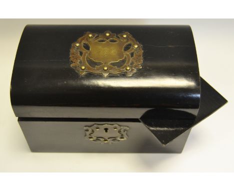 A Victorian coromandel domed rectangular tea caddy, hinged cover enclosing a pair of lidded compartments, c.1870