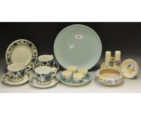 A Poole pottery plate; a Poole pottery condiment set; a Midwinter part tea service; a Poole Pottery bowl ;  etc 