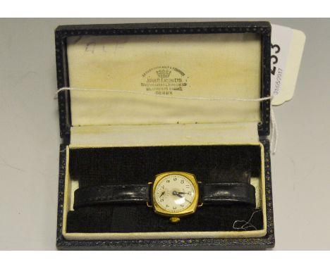 A 9ct gold Rotary wristwatch, Arabic numerals, subsidiary seconds dial, leather strap