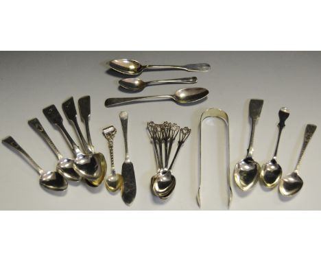 Silver Flatware - various dates including teaspoons; sugar tongs; butter knife ;  etc 259g approx.