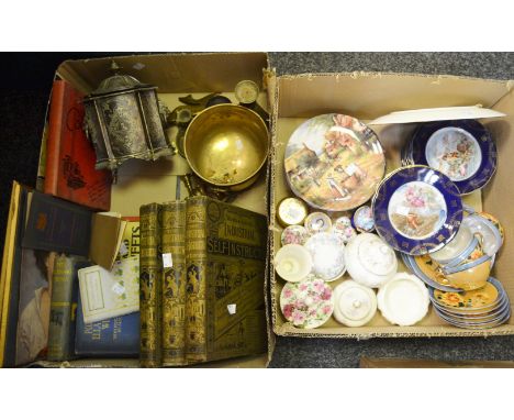 Household Goods - ceramics including an eggshell part tea service; books; brass including a brass trivet ;  etc (2 boxes)