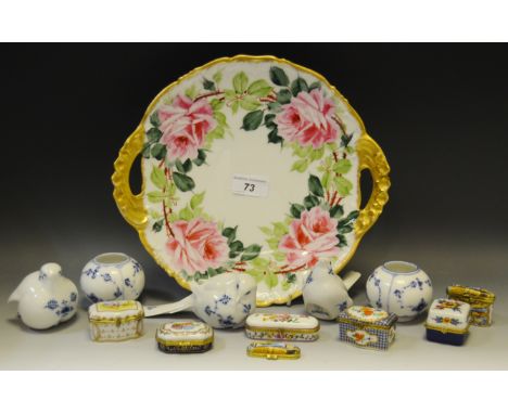 Del Prado - six gilt metal mounted trinket boxes, in t he 18th century style;  three Copenhagen birds;  etc 